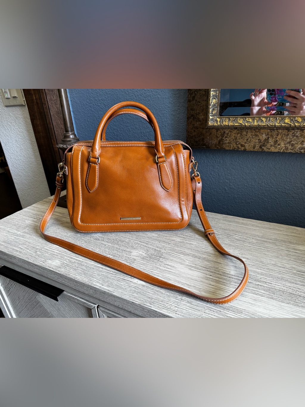 New!!! Brahmin Micaela Cognac Leather Satchel With Removable Crossbody Strap